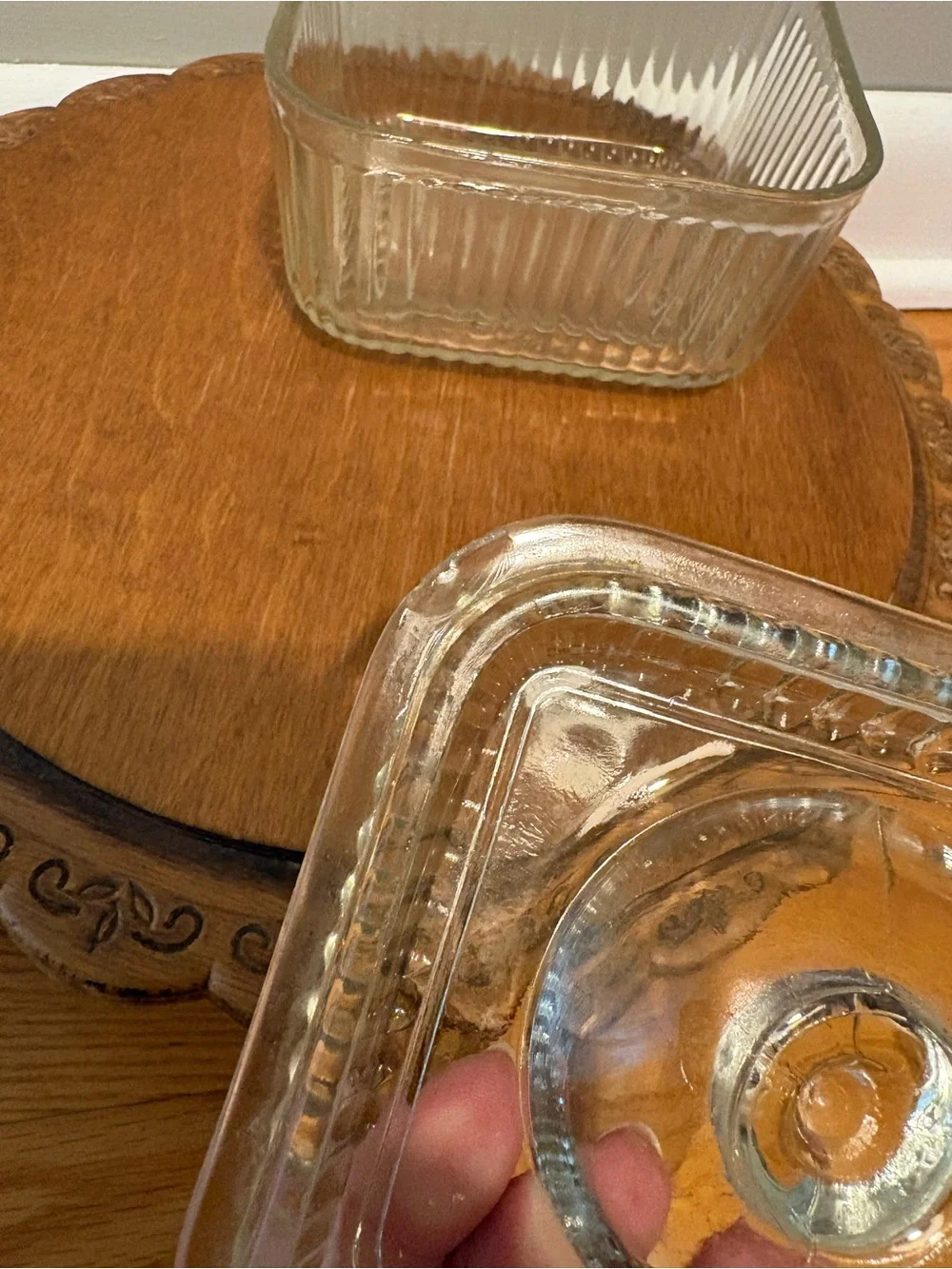 Vintage Anchor Hocking Refrigerator Dish. Clear Glass Lidded Storage Dish
